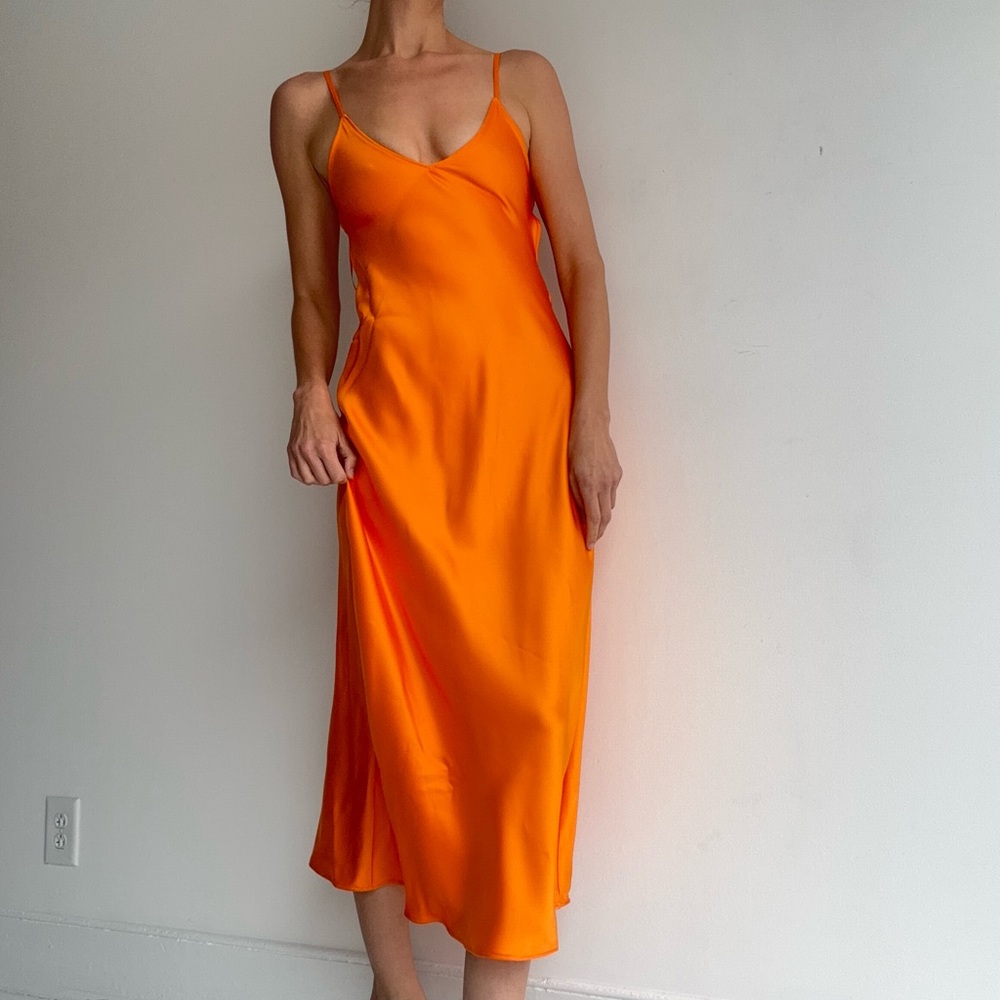Zara Satin Effect Midi Orange Slip Dress